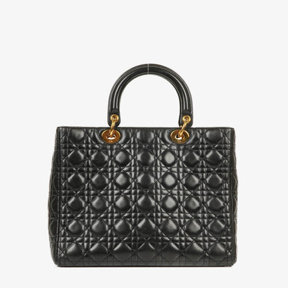 Dior Lady Dior Vintage Large Handtasche aus schwarzem Cannage Lammleder