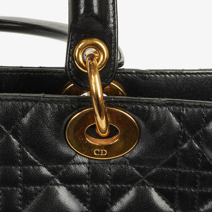Dior Lady Dior Vintage Large Handtasche aus schwarzem Cannage Lammleder
