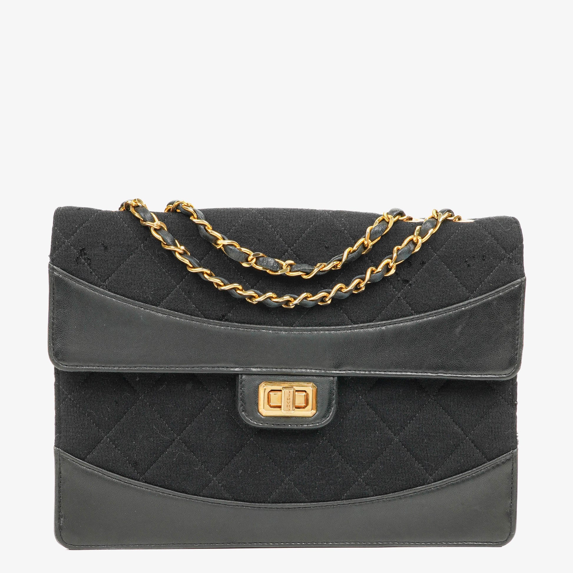 Chanel Classic Single Flap Tasche aus schwarzem Jersey und Leder, 1989-1991
