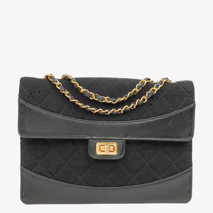 Chanel Classic Single Flap Tasche aus schwarzem Jersey und Leder, 1989-1991