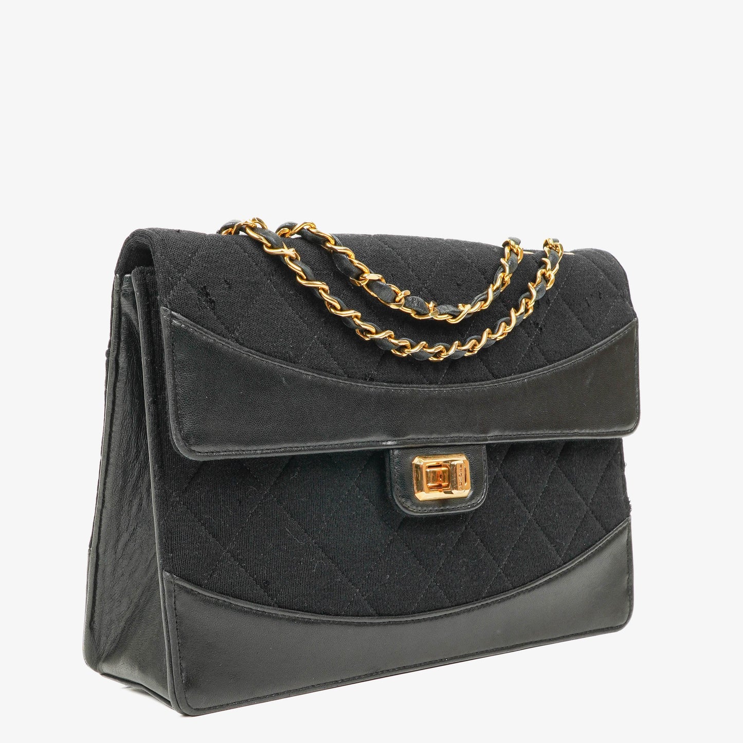 Chanel Classic Single Flap Tasche aus schwarzem Jersey und Leder, 1989-1991