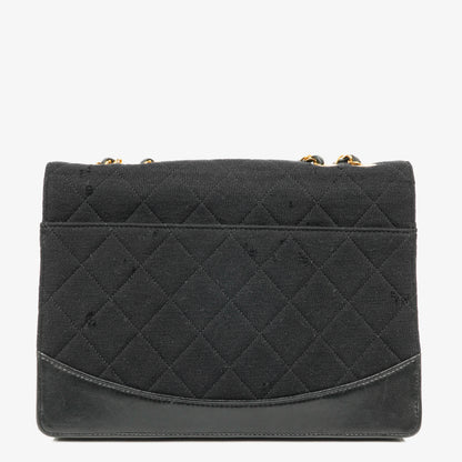 Chanel Classic Single Flap Tasche aus schwarzem Jersey und Leder, 1989-1991