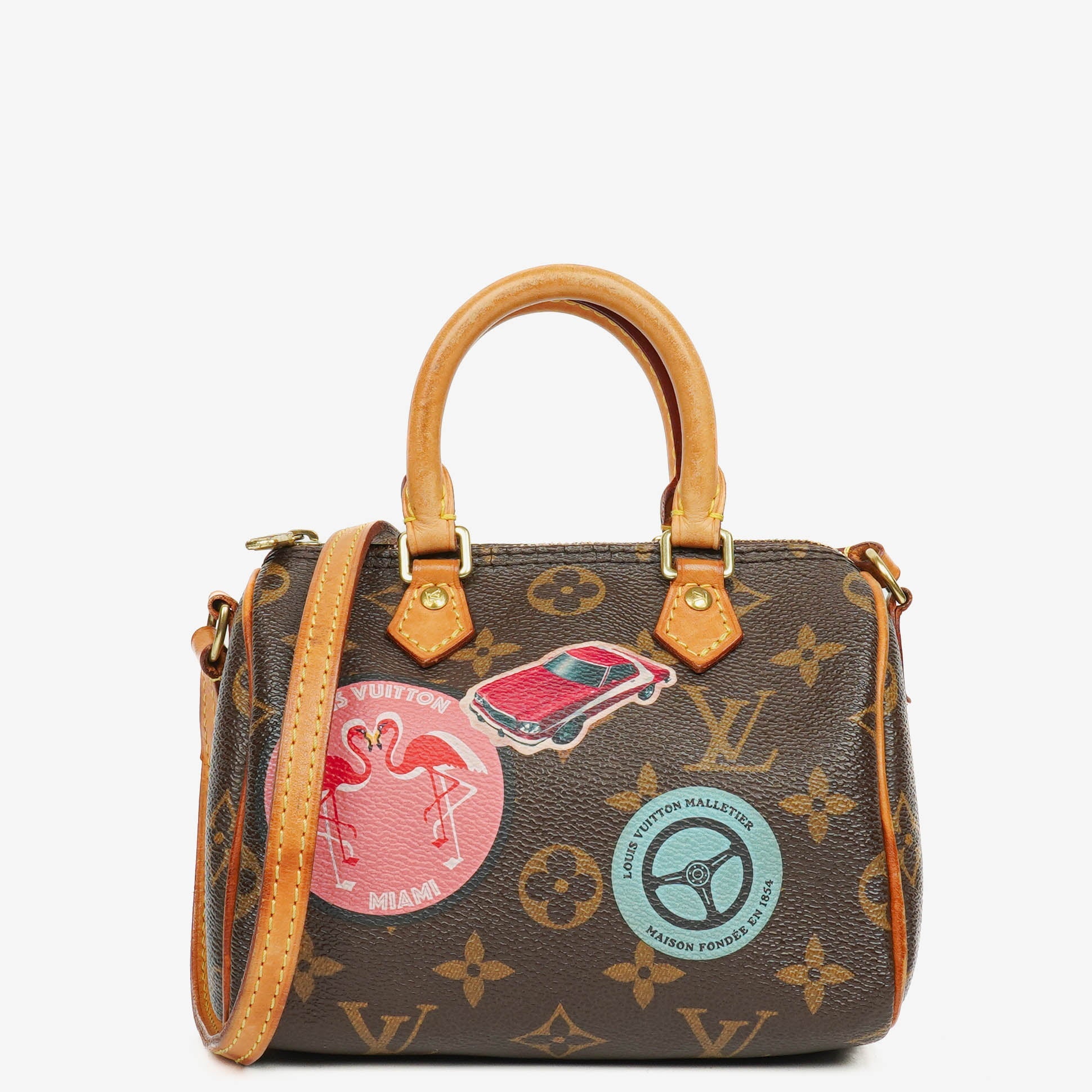 Louis Vuitton Nano Speedy Bandouliere Limited Edition World Tour Monogram Canvas Tasche