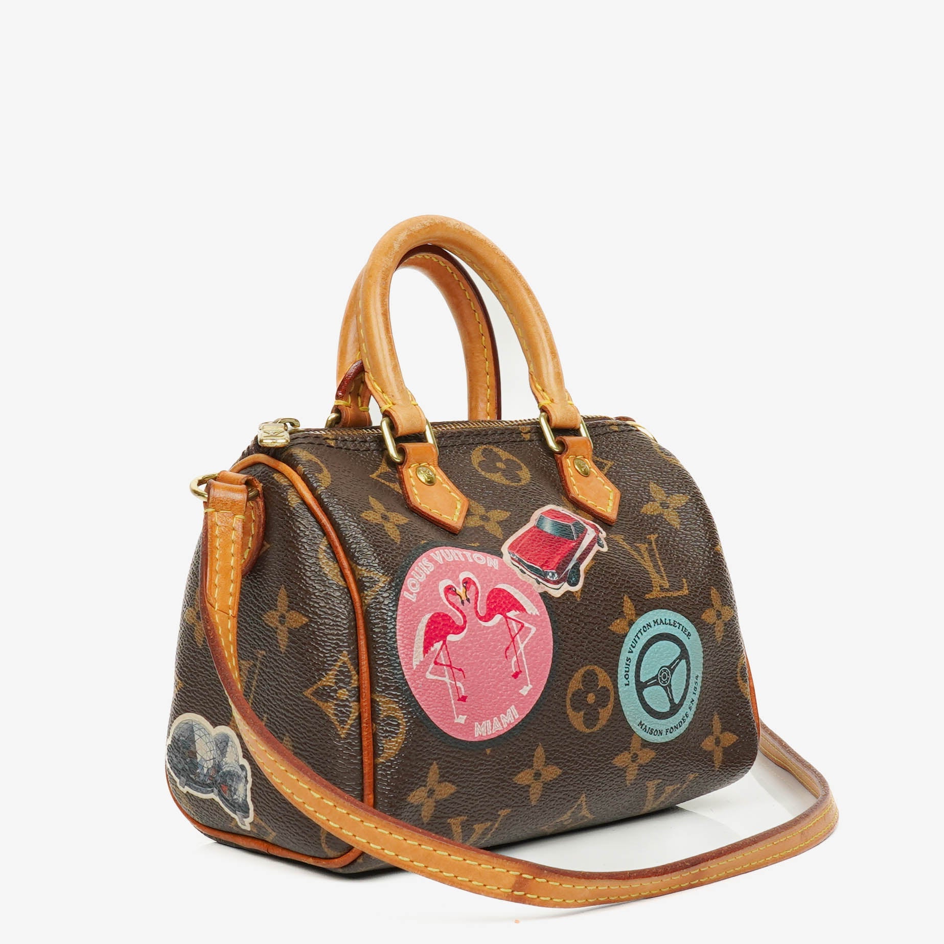 Louis Vuitton Nano Speedy Bandouliere Limited Edition World Tour Monogram Canvas Tasche