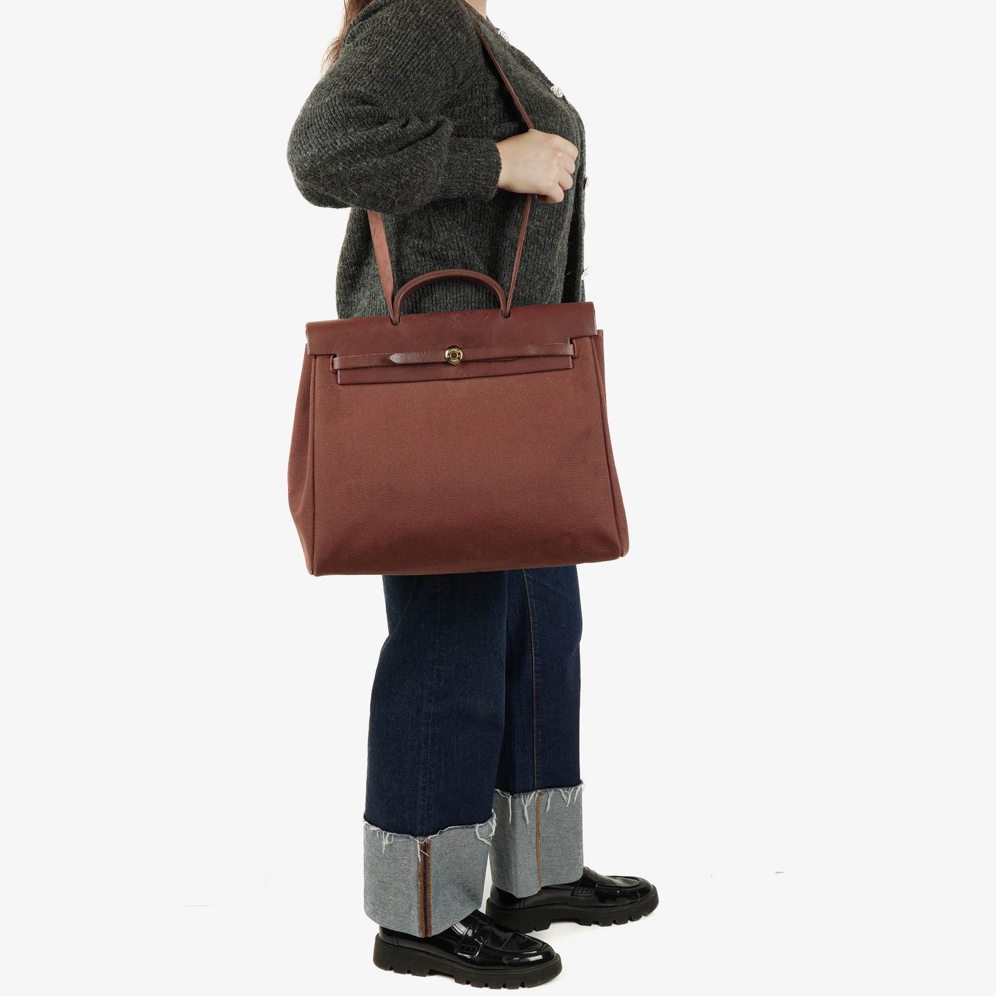 Hermès Herbag Toile Vache Hunter Havane MM 2-in-1 Tasche