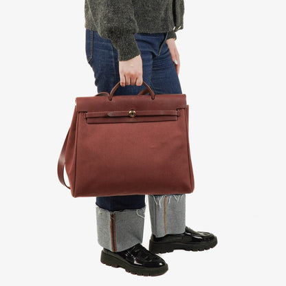 Hermès Herbag Toile Vache Hunter Havane MM 2-in-1 Tasche
