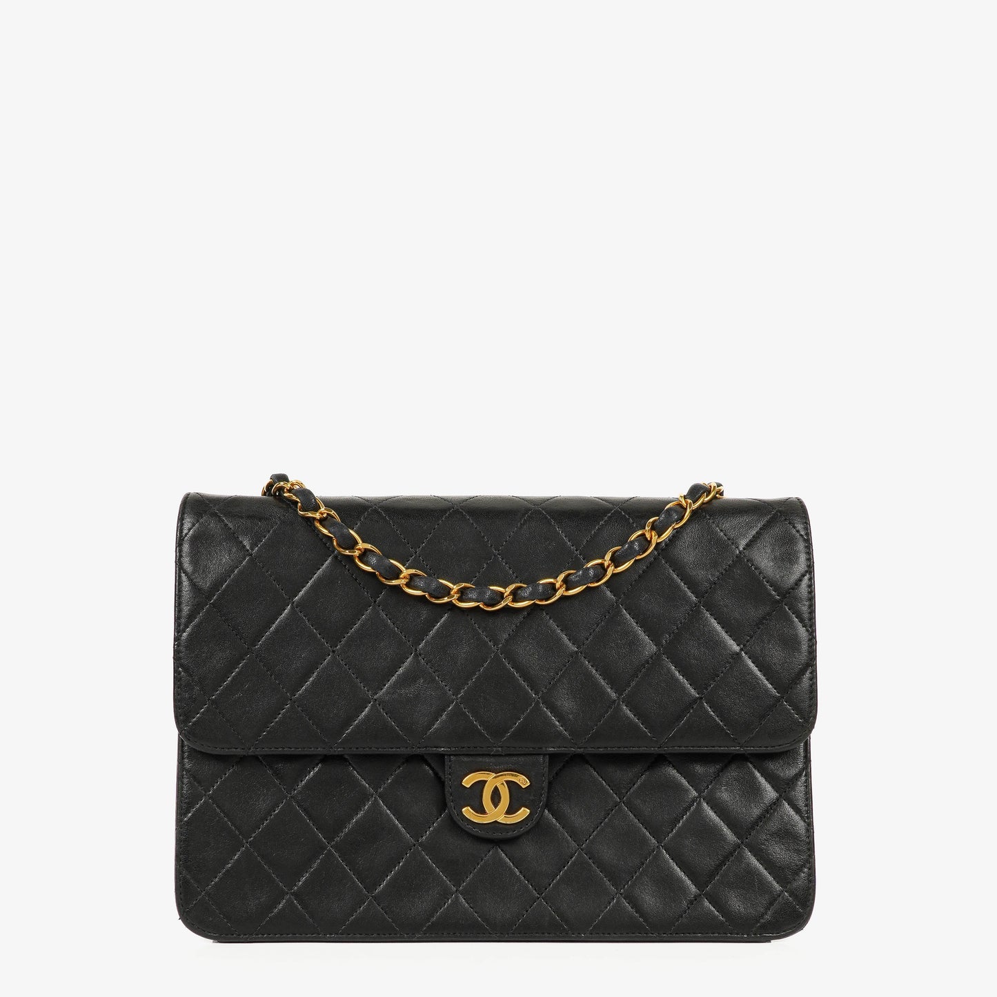 Chanel Medium Classic Single Flap Tasche aus schwarzem gestepptem Lammleder mit 24K vergoldeter Hardware