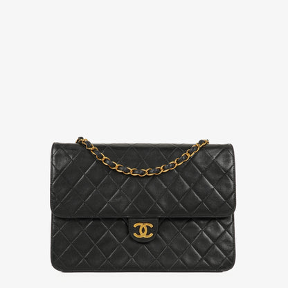 Chanel Medium Classic Single Flap Tasche aus schwarzem gestepptem Lammleder mit 24K vergoldeter Hardware