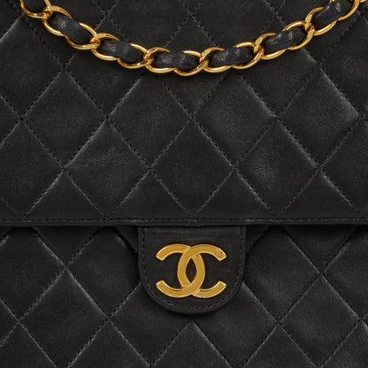 Chanel Medium Classic Single Flap Tasche aus schwarzem gestepptem Lammleder mit 24K vergoldeter Hardware