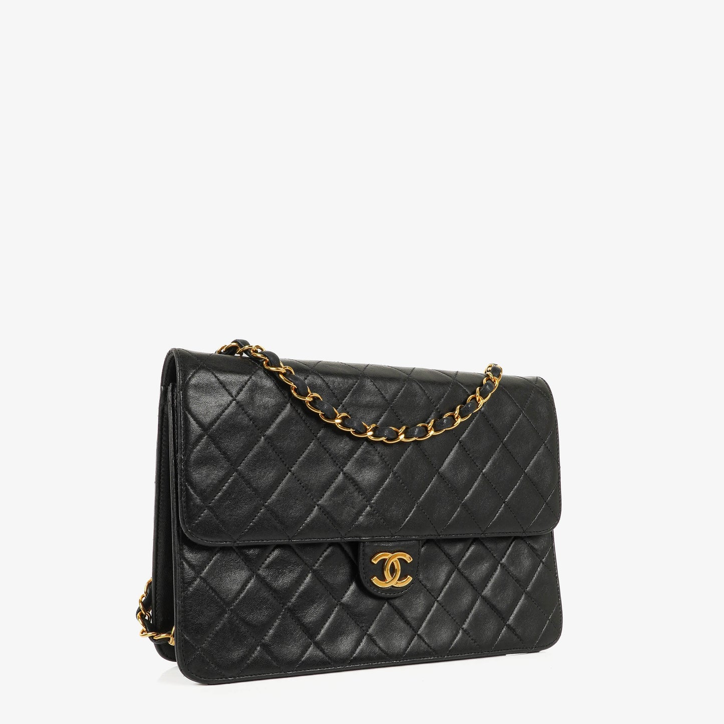 Chanel Medium Classic Single Flap Tasche aus schwarzem gestepptem Lammleder mit 24K vergoldeter Hardware