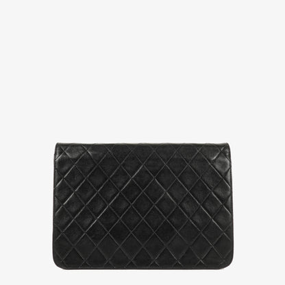 Chanel Medium Classic Single Flap Tasche aus schwarzem gestepptem Lammleder mit 24K vergoldeter Hardware