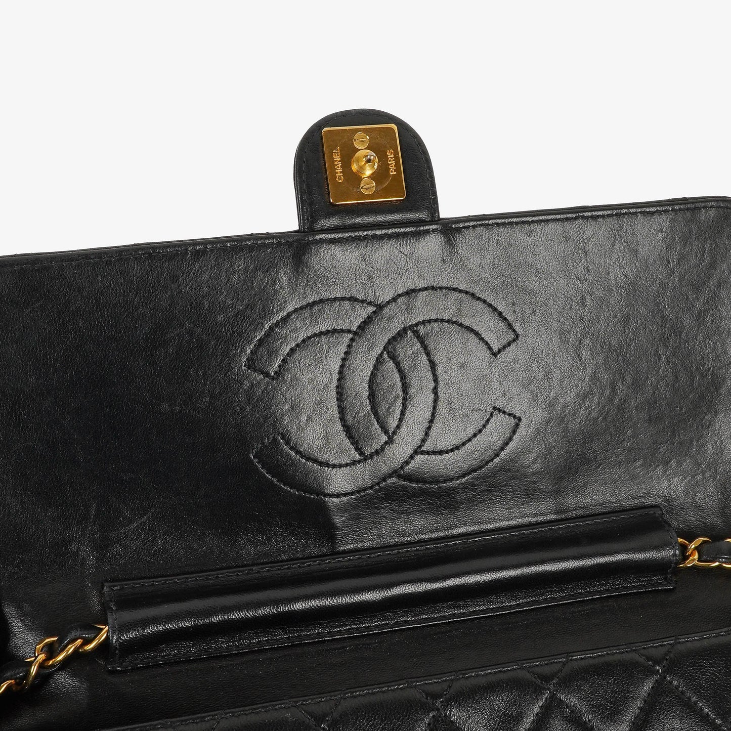 Chanel Medium Classic Single Flap Tasche aus schwarzem gestepptem Lammleder mit 24K vergoldeter Hardware