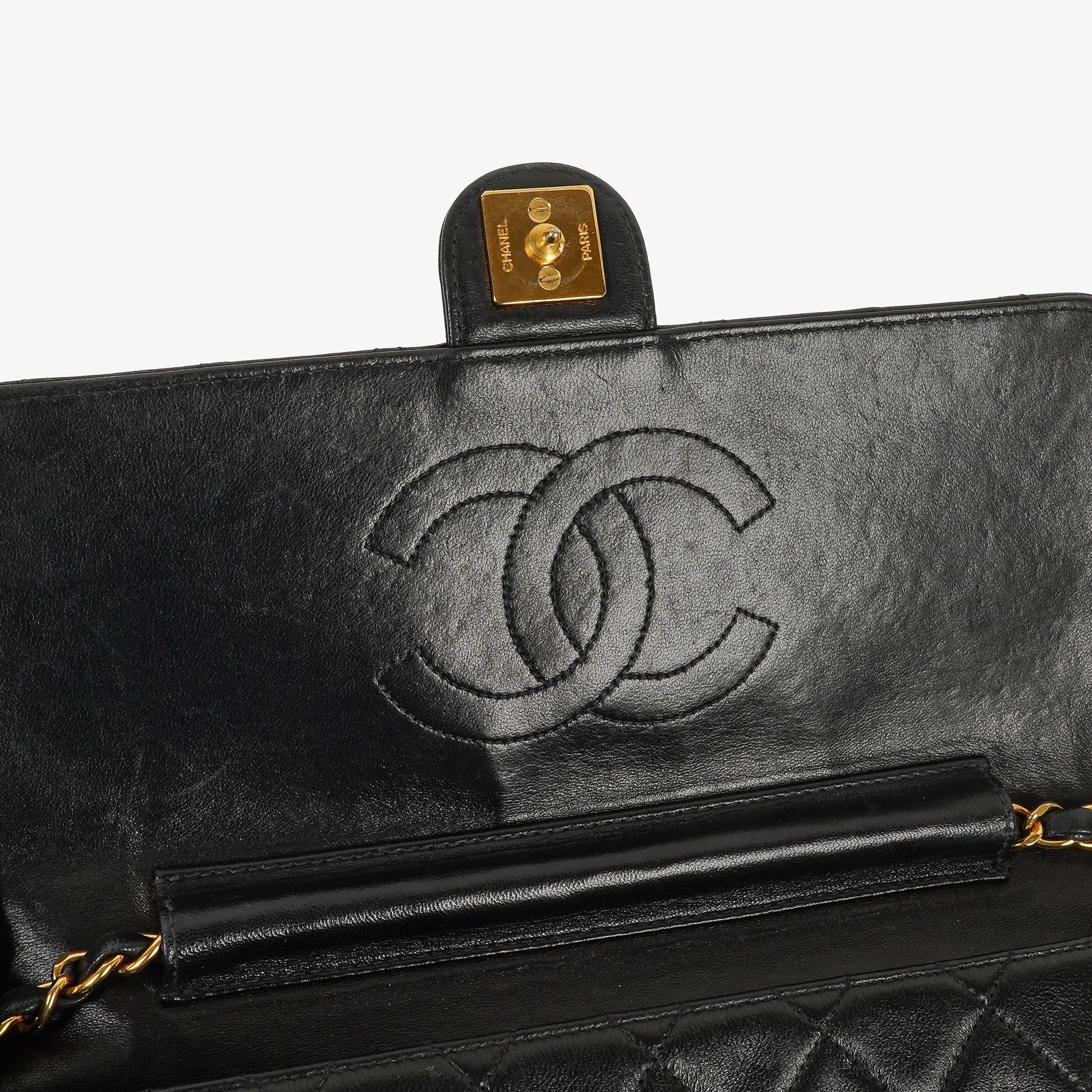 Chanel Medium Classic Single Flap Tasche aus schwarzem gestepptem Lammleder mit 24K vergoldeter Hardware