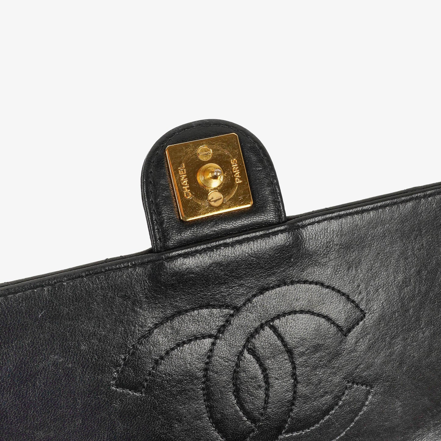 Chanel Medium Classic Single Flap Tasche aus schwarzem gestepptem Lammleder mit 24K vergoldeter Hardware