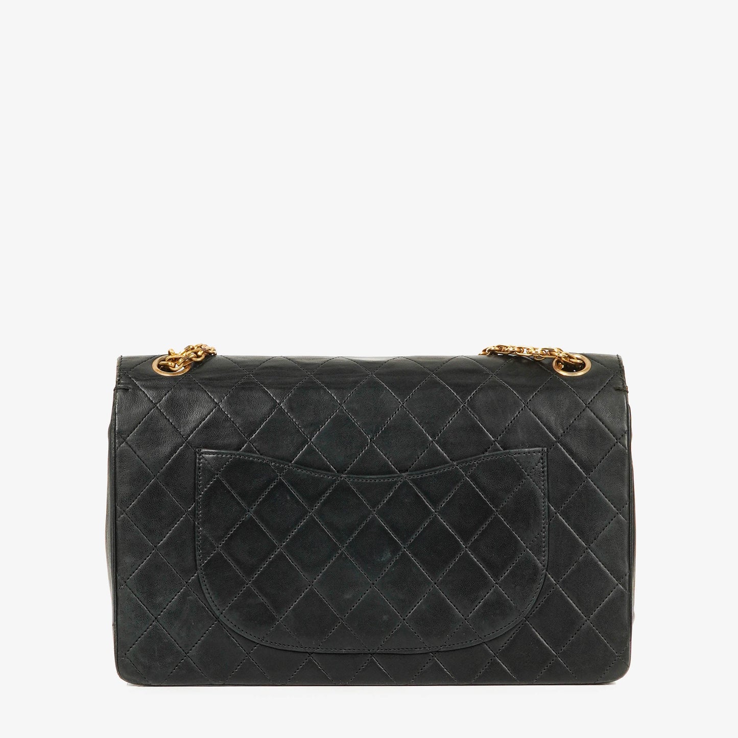 Chanel Vintage Medium Timeless Classic Double Flap Tasche aus schwarzem gestepptem Lammleder mit 24K vergoldeter Hardware und Mademoiselle-Kette