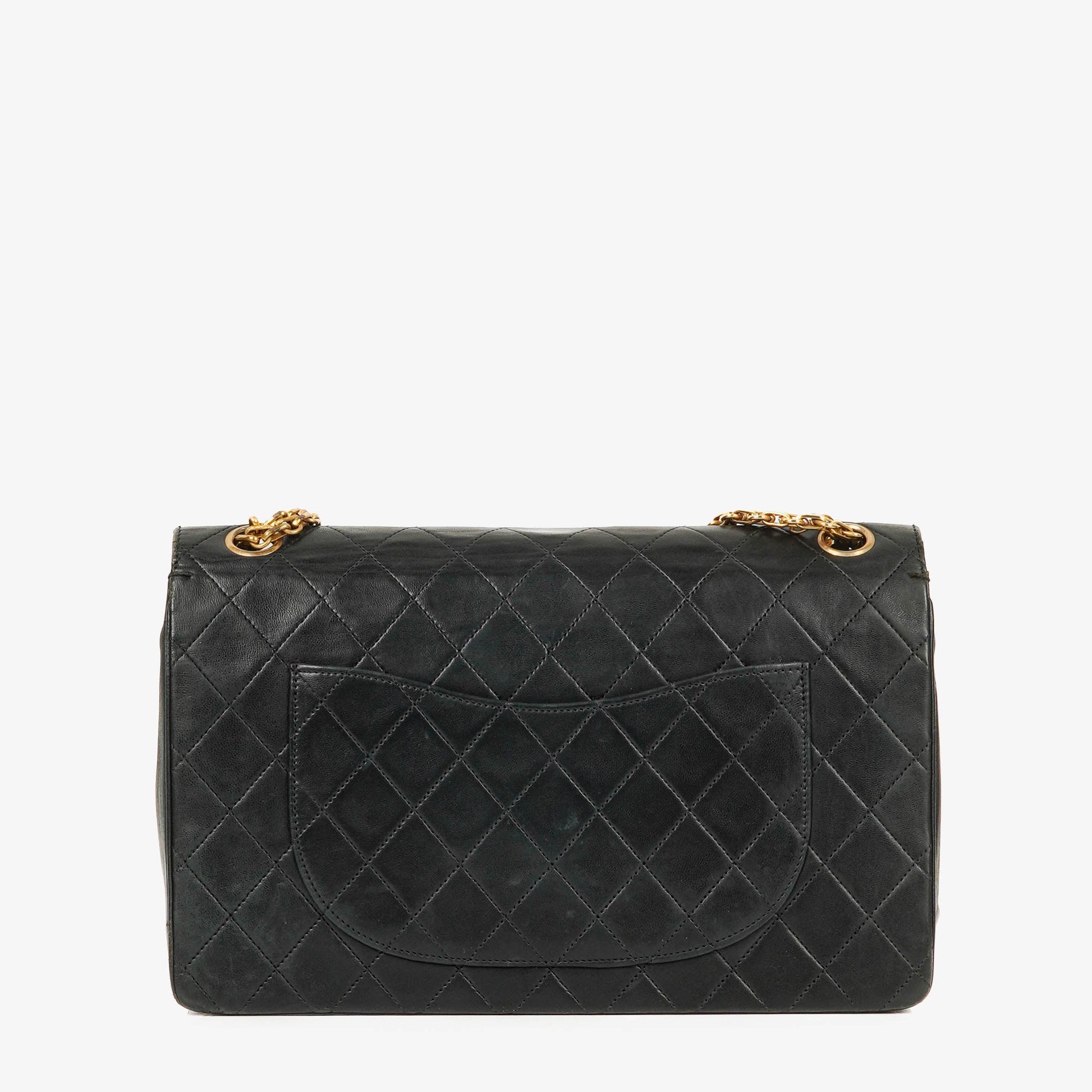 Chanel Vintage Medium Timeless Classic Double Flap Tasche aus schwarzem gestepptem Lammleder mit 24K vergoldeter Hardware und Mademoiselle-Kette