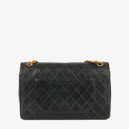 Chanel Vintage Medium Timeless Classic Double Flap Tasche aus schwarzem gestepptem Lammleder mit 24K vergoldeter Hardware und Mademoiselle-Kette