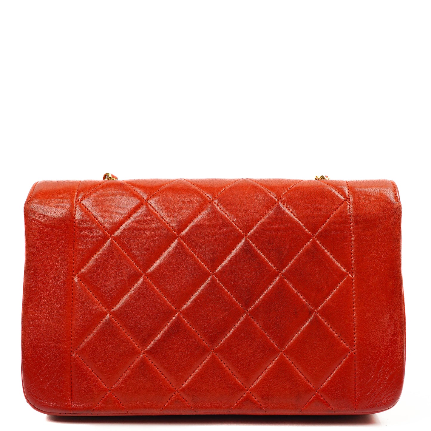 Chanel Vintage Small Diana Flap Tasche aus rotem gestepptem Leder mit 24K vergoldeten Beschlägen