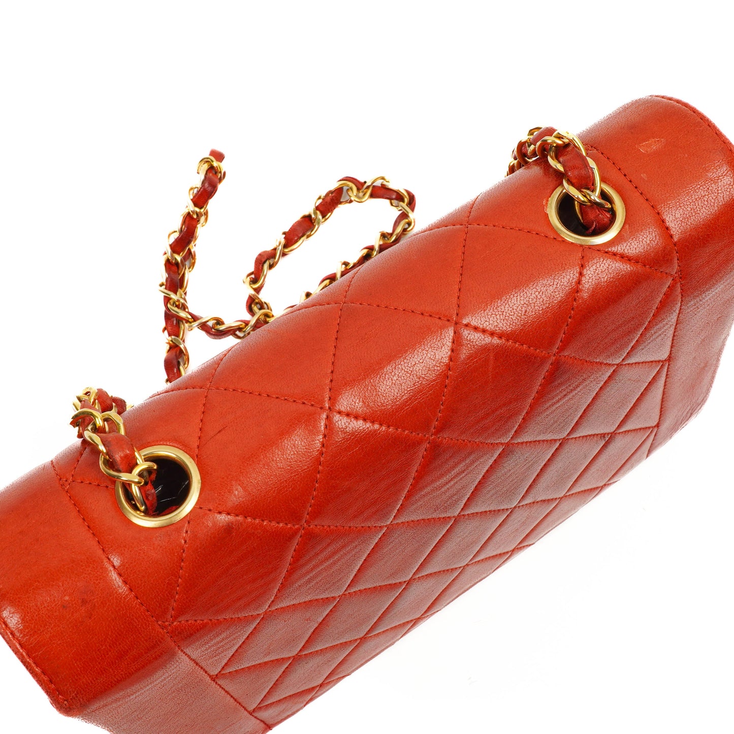Chanel Vintage Small Diana Flap Tasche aus rotem gestepptem Leder mit 24K vergoldeten Beschlägen