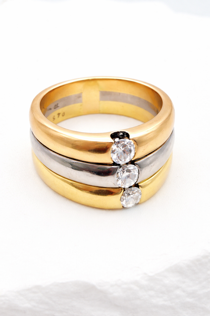 Massiver 18 Karat Gold Ring mit Diamanten • 750 Tricolor Statement Ring