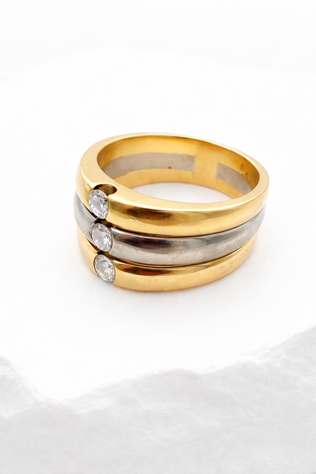 Massiver 18 Karat Gold Ring mit Diamanten • 750 Tricolor Statement Ring