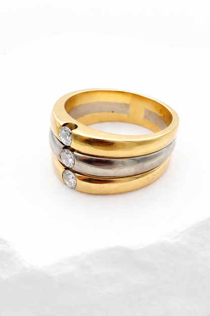 Massiver 18 Karat Gold Ring mit Diamanten • 750 Tricolor Statement Ring