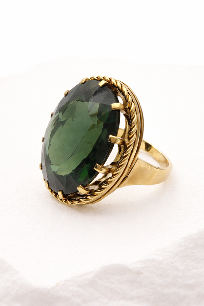 Massiver 14k Goldring mit grünem Turmalin (10,8g) | Vintage Statement Ring 585