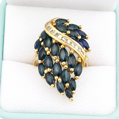 Vintage Saphir Diamant Ring 18K Gold | Atemberaubender Waterfall Cocktailring