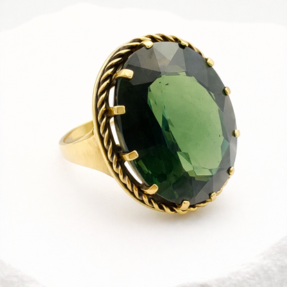 Massiver 14k Goldring mit grünem Turmalin (10,8g) | Vintage Statement Ring 585