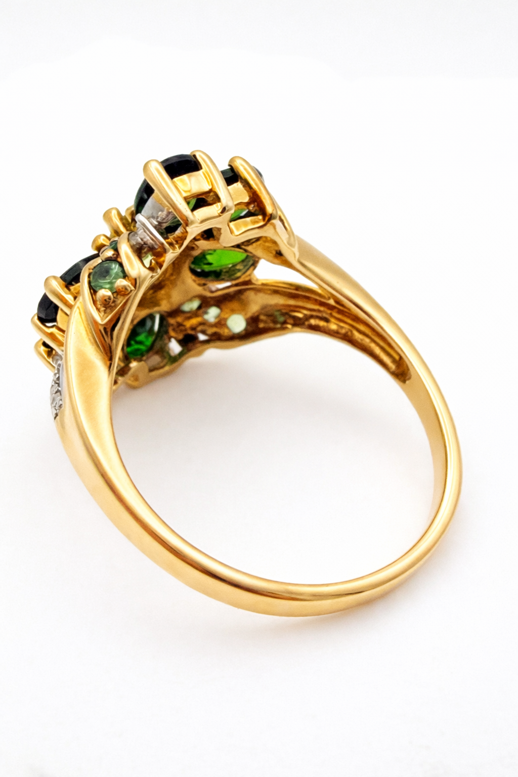 Vintage Peridot Ring 14 Karat Gelbgold – Florales Design mit grünen Edelsteinen
