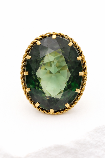 Massiver 14k Goldring mit grünem Turmalin (10,8g) | Vintage Statement Ring 585