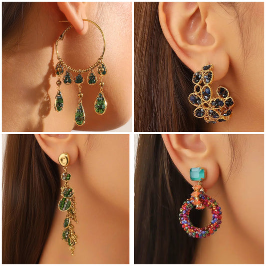 Set 4x Statement-Ohrringe  Gold Grün Blau  Multicolor