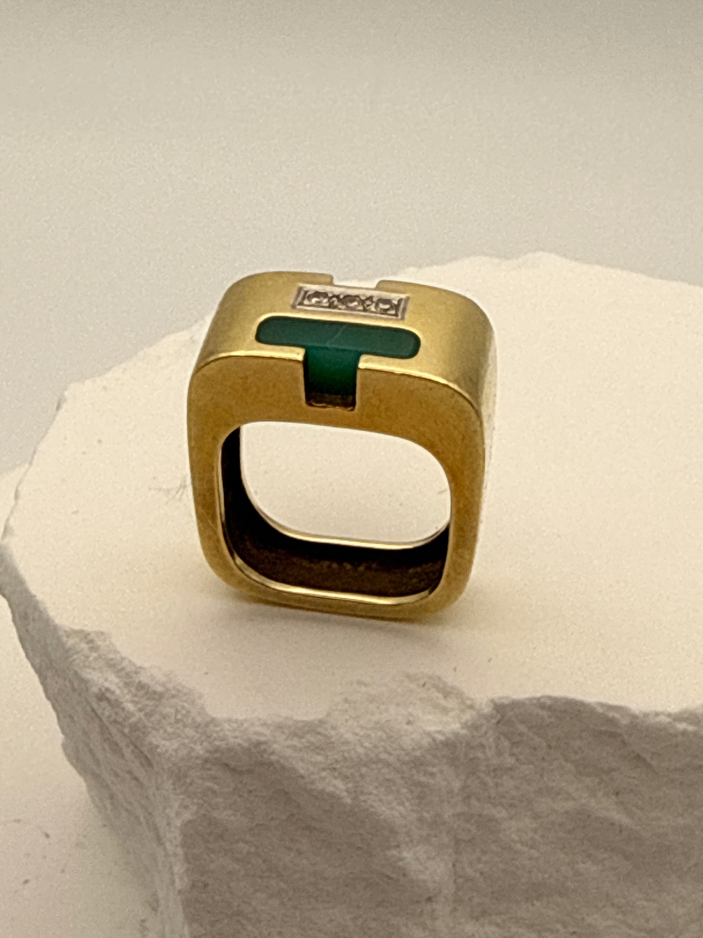 Designer Ring 14K Gold Chrysoprase Diamonds