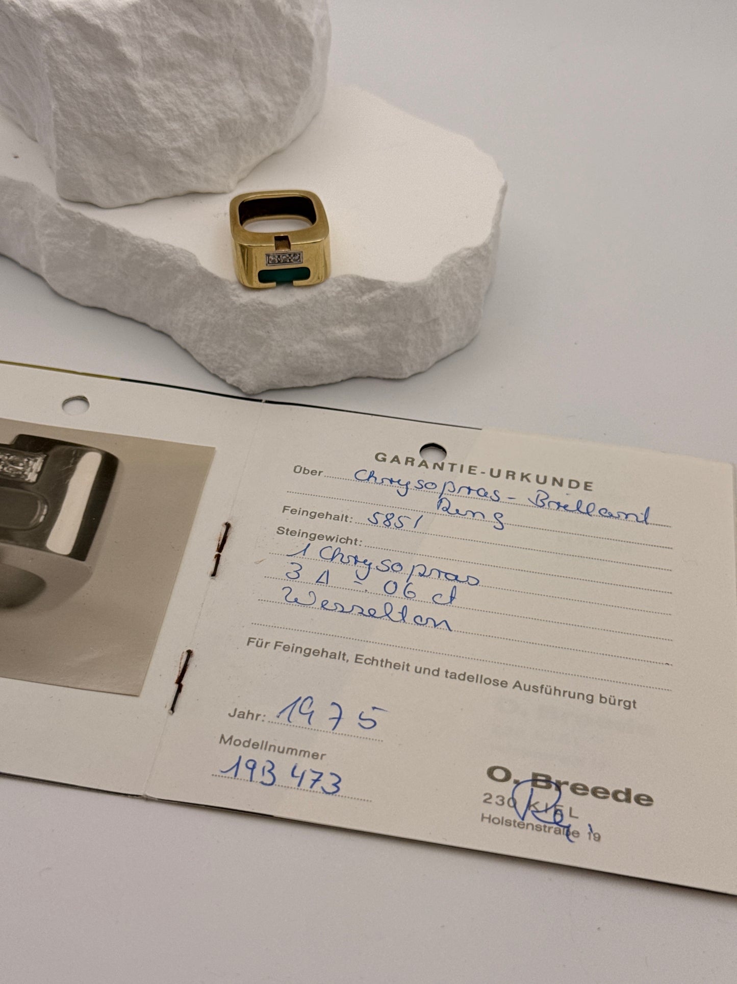 Designer Ring 14K Gold Chrysoprase Diamonds