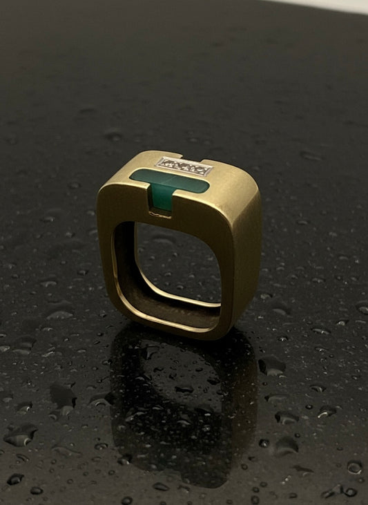 Designer Ring 14K Gold Chrysoprase Diamonds