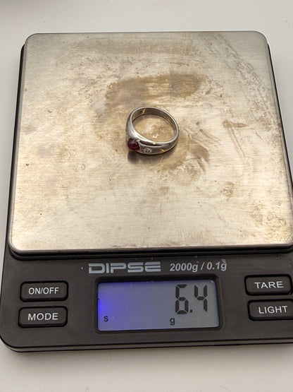 18K white gold gypsy ring with ruby ​​and certificate