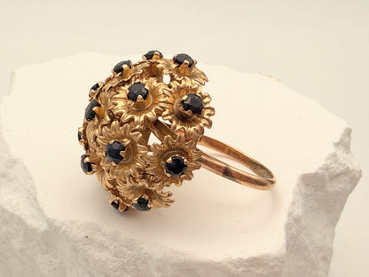 Prachtvolles Saphir-Bouquet: Vintage Cocktailring in 750 Gold, ca. 1960/70