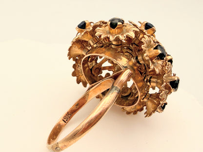 Prachtvolles Saphir-Bouquet: Vintage Cocktailring in 750 Gold, ca. 1960/70