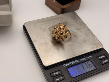 Prachtvolles Saphir-Bouquet: Vintage Cocktailring in 750 Gold, ca. 1960/70