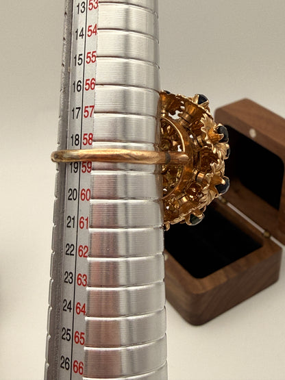 Prachtvolles Saphir-Bouquet: Vintage Cocktailring in 750 Gold, ca. 1960/70