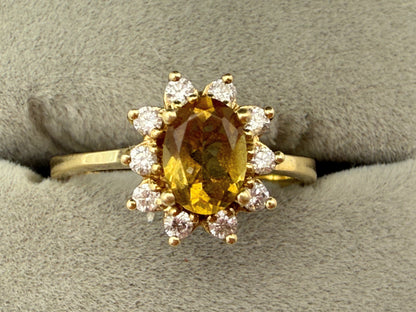 Strahlender Vintage Entourage Ring – 585 Gold mit Citrin & Diamanten