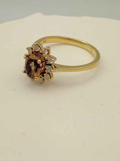 Strahlender Vintage Entourage Ring – 585 Gold mit Citrin & Diamanten