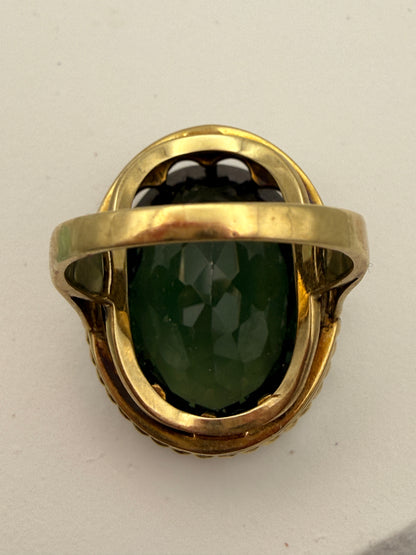 Massiver 14k Goldring mit grünem Turmalin (10,8g) | Vintage Statement Ring 585