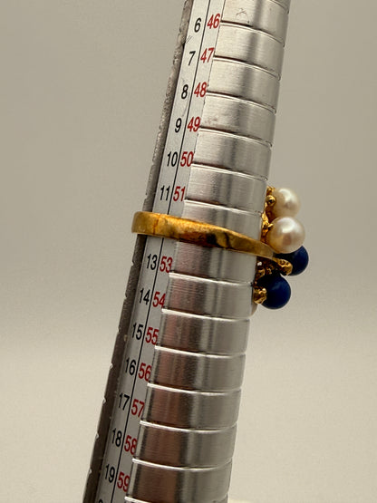 Vintage 14 Karat Goldring mit Lapislazuli & Zuchtperlen