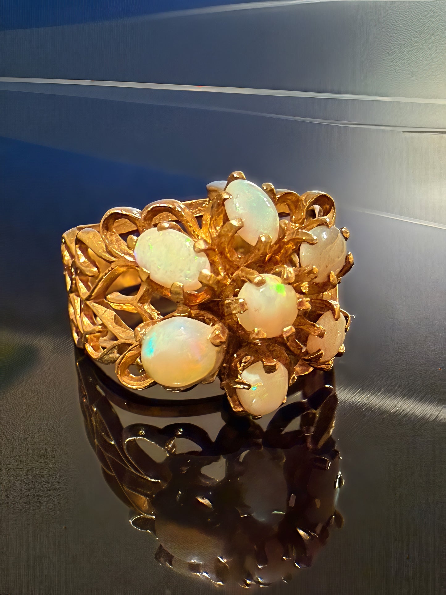 585er Gelbgold Ring mit Opalen – Vintage Schmuck – Größe 52