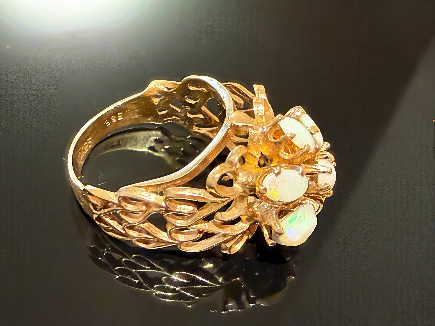 585er Gelbgold Ring mit Opalen – Vintage Schmuck – Größe 52