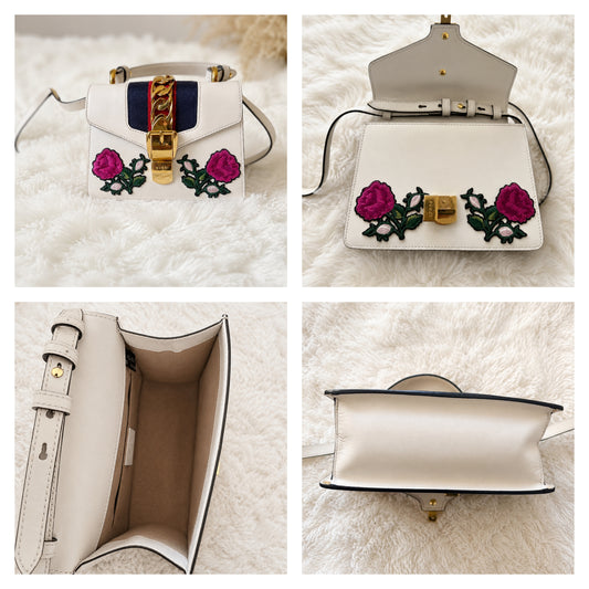 Gucci Sylvie Small Floral Crossbody Handtasche aus Leder – Exklusiv und Elegant