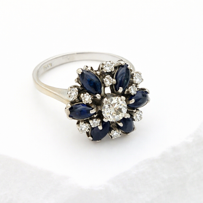 Prachtvoller 18K Vintage Saphir & Diamant Ring