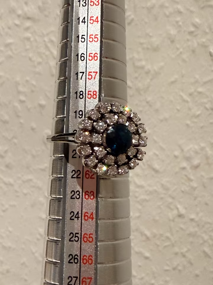 Edler 585 Weißgold-Ring mit Saphir & Diamanten – Größe 60