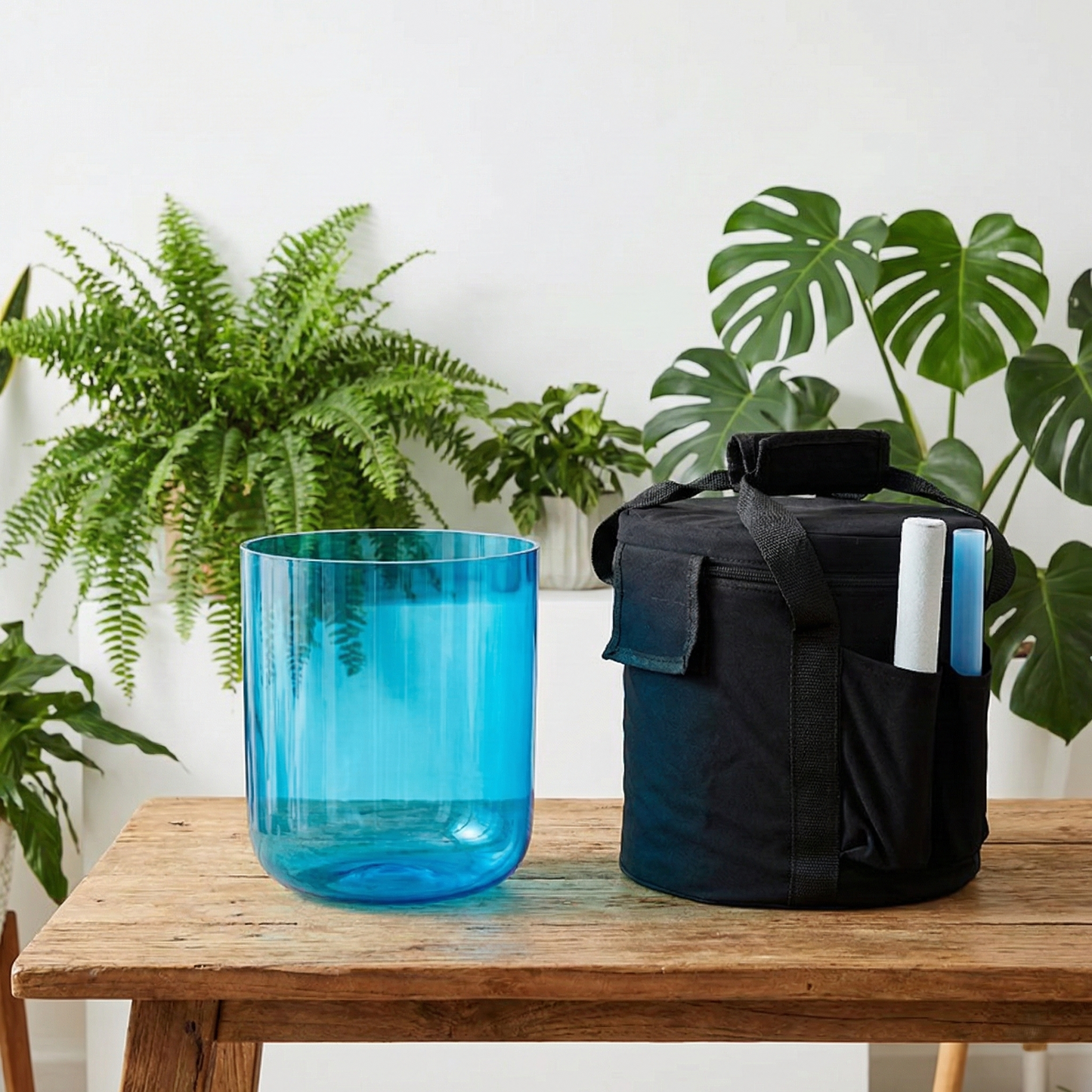 Klare Kristall-Klangschale "Vishudda" (Halschakra) – Ton G | Hellblau | Ø 18 cm